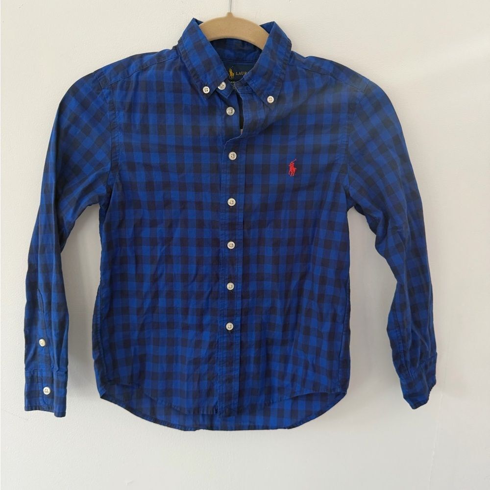 Ralph Lauren Kids Navy Plaid Button-Down Shirt Size small (8)